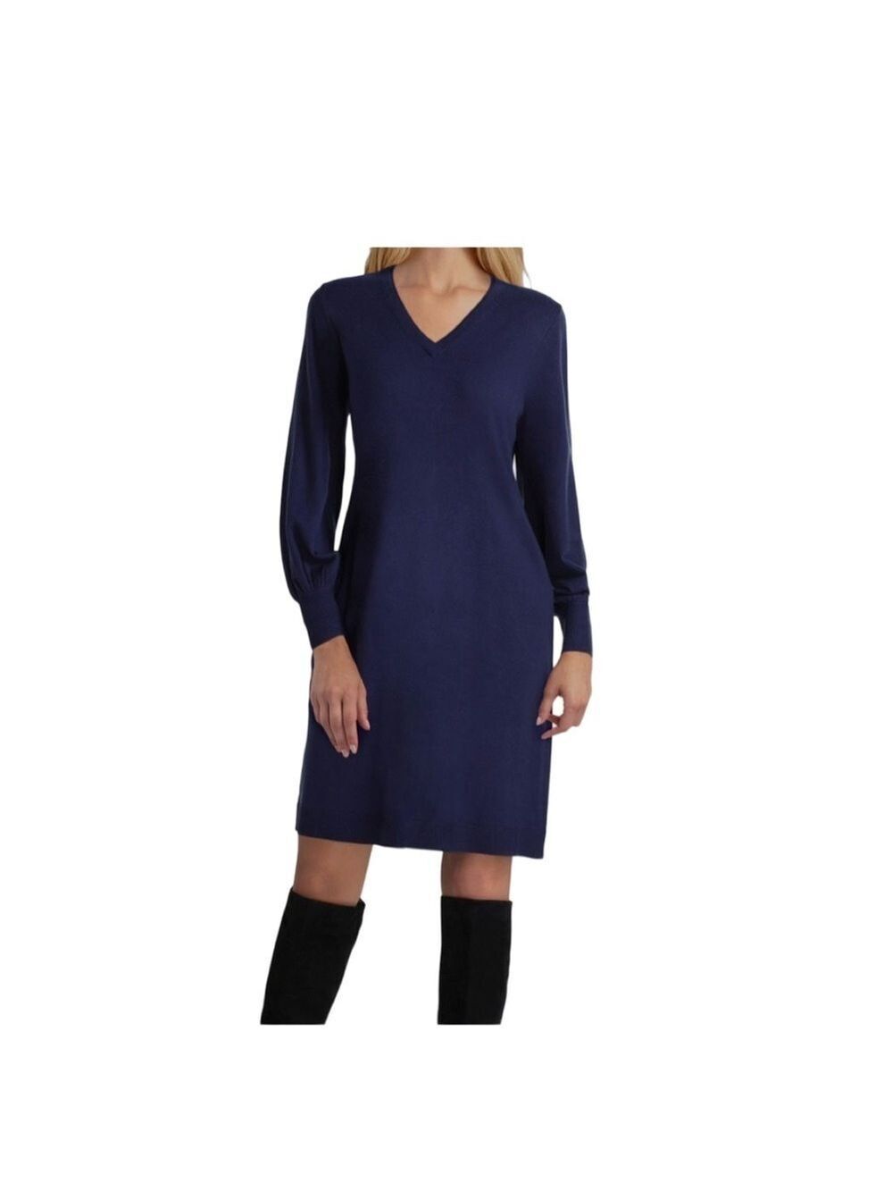Isaac Mizrahi Long Sleeve V-Neck Blue Sweater Dress NWT Size XL